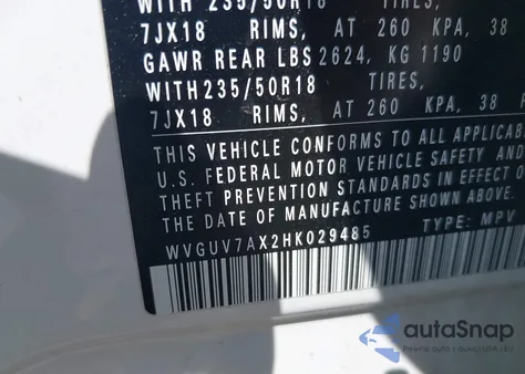 2017 Volkswagen Tiguan 2.0T Sport z USA, uszkodzony, nr VIN WVGUV7AX2HK029485